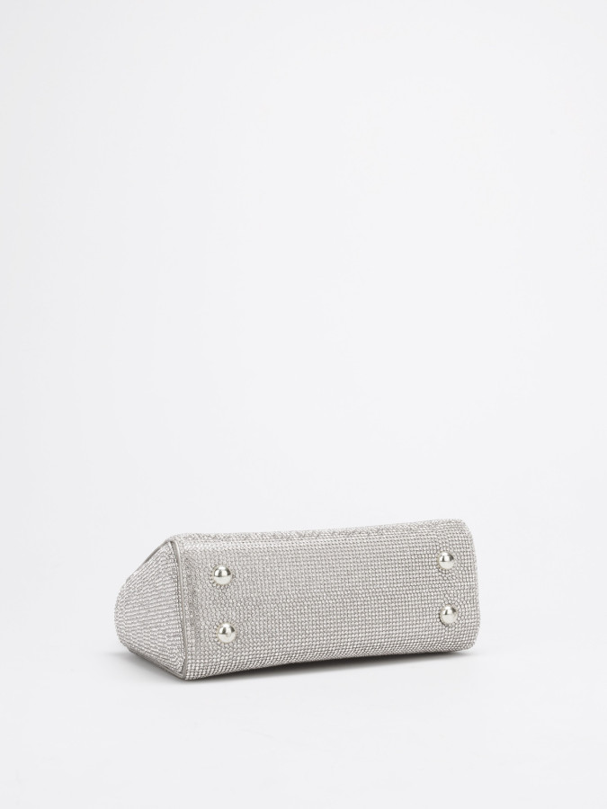 Mini sac de soirée argenté – Sac texturé avec anse et chaînette