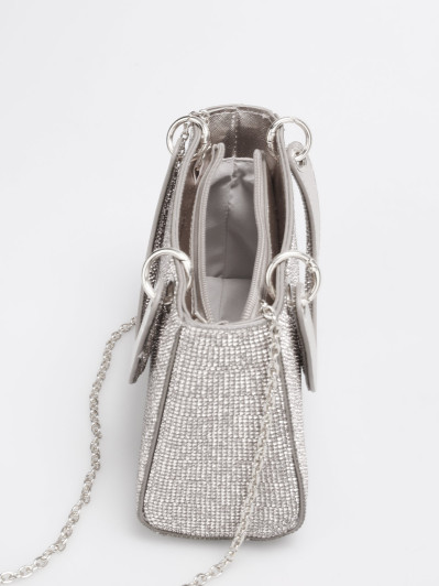Mini sac de soirée argenté – Sac texturé avec anse et chaînette