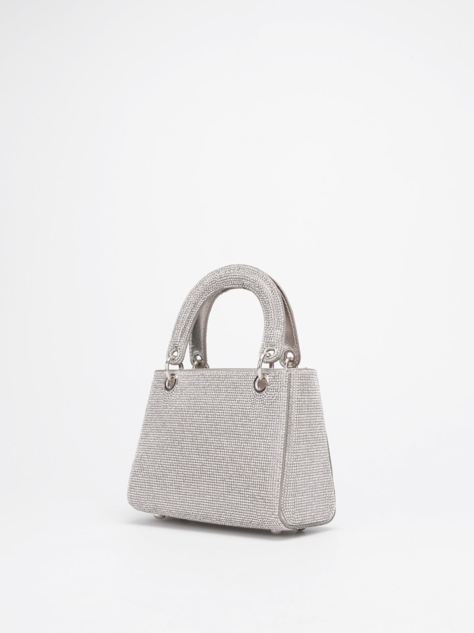 Mini sac de soirée argenté – Sac texturé avec anse et chaînette