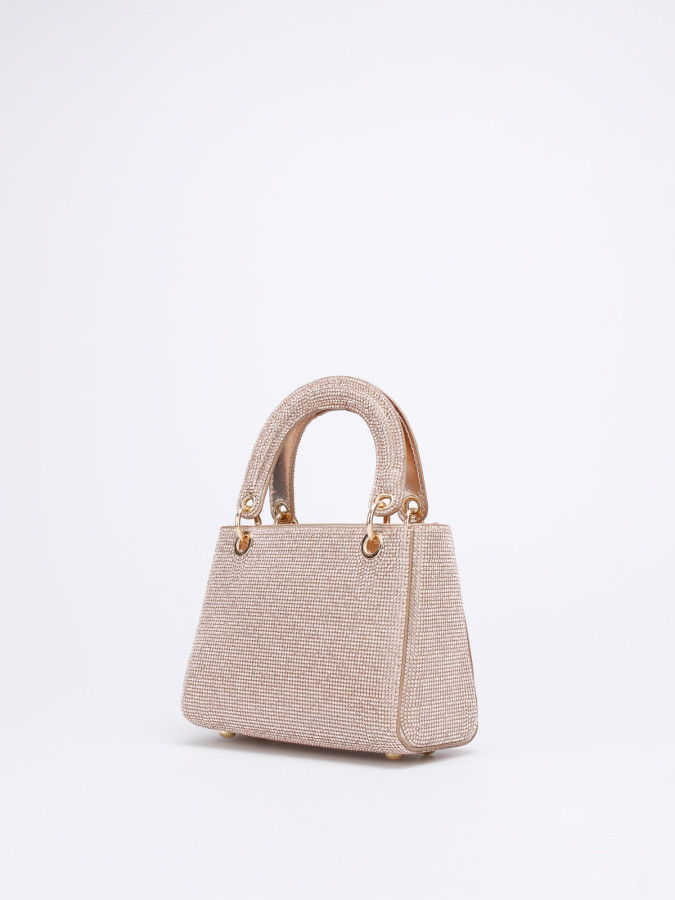 Mini sac de soirée champagne élégant – Sac texturé avec anse et chaîne