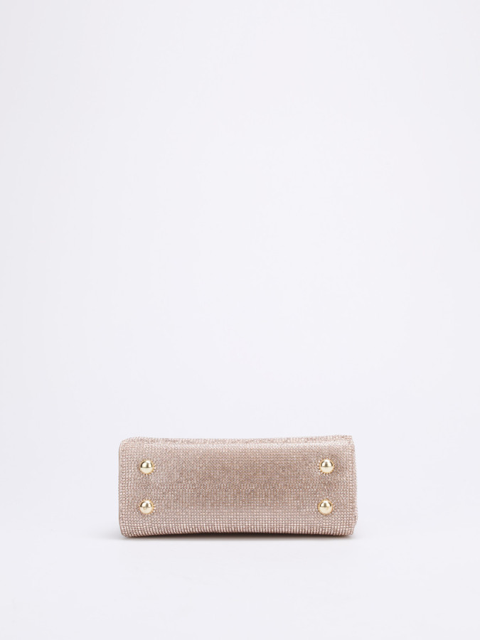 Mini sac de soirée champagne élégant – Sac texturé avec anse et chaîne