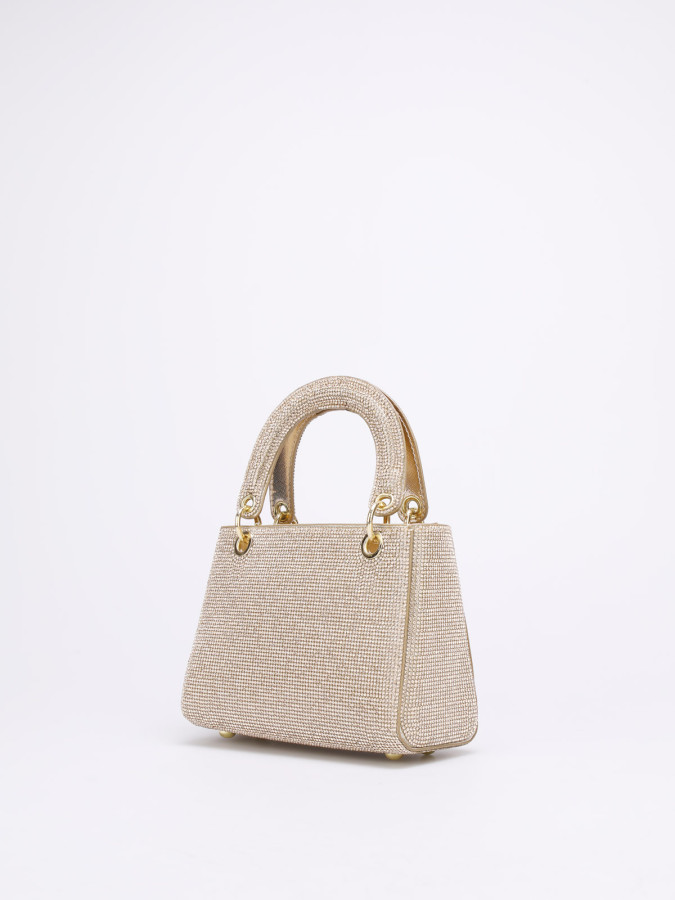 Mini sac de soirée doré élégant – Sac texturé avec anse et chaîne