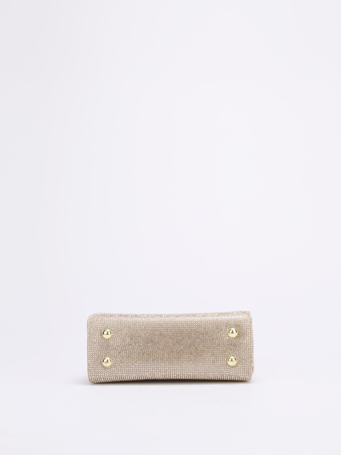 Mini sac de soirée doré élégant – Sac texturé avec anse et chaîne