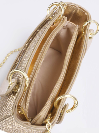 Mini sac de soirée doré élégant – Sac texturé avec anse et chaîne