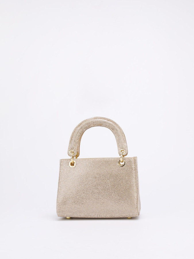 Mini sac de soirée doré élégant – Sac texturé avec anse et chaîne