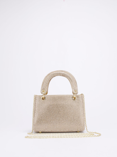 Mini sac de soirée doré élégant – Sac texturé avec anse et chaîne