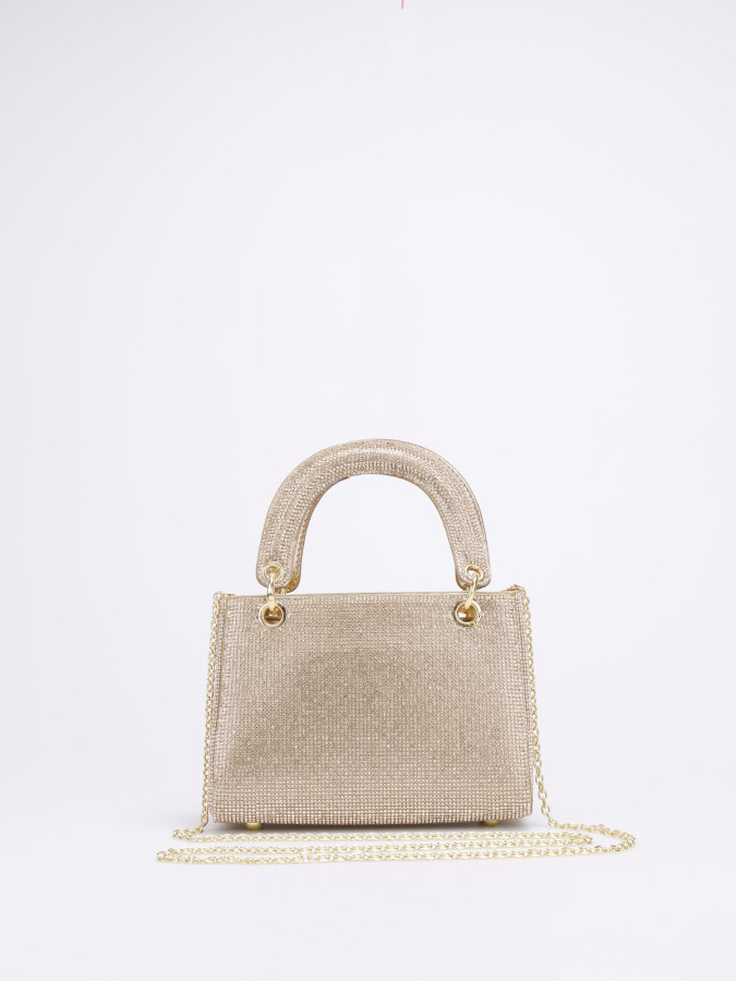 Mini sac de soirée doré élégant – Sac texturé avec anse et chaîne