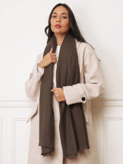 Écharpe unie toucher cachemire marron