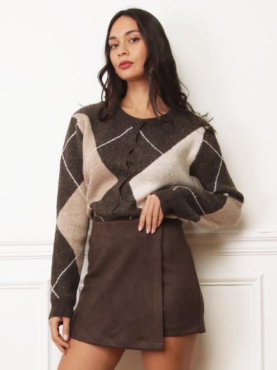 Jupe-short style portefeuille en suédine marron