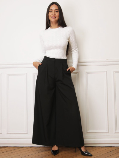 Pantalon tailleur wide leg noir