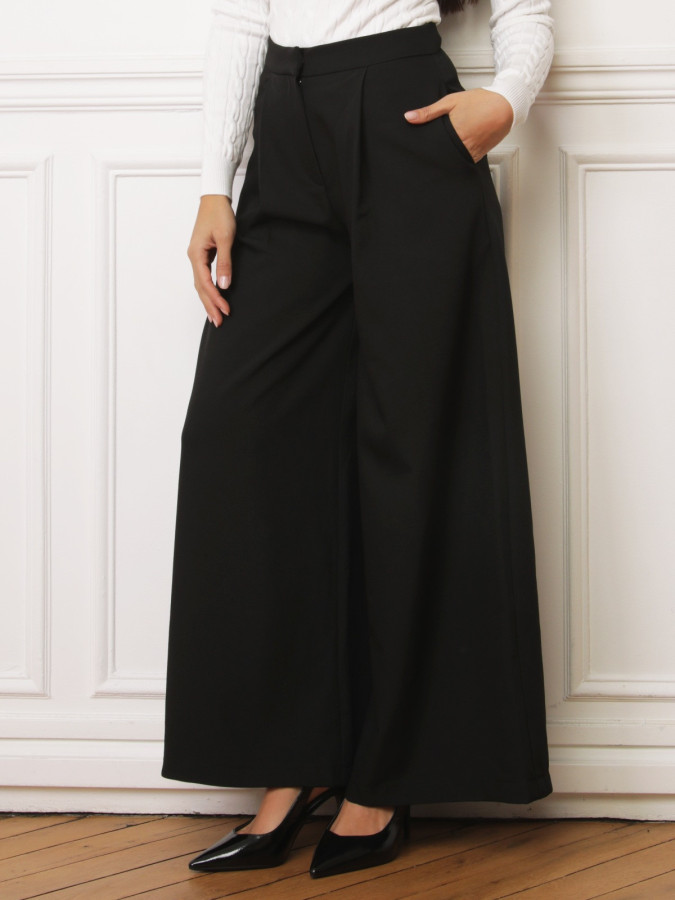 Pantalon tailleur wide leg noir