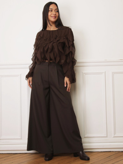 Pantalon tailleur wide leg marron