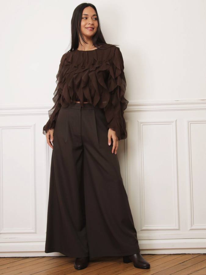 Pantalon tailleur wide leg marron
