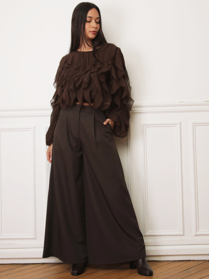 Pantalon tailleur wide leg marron
