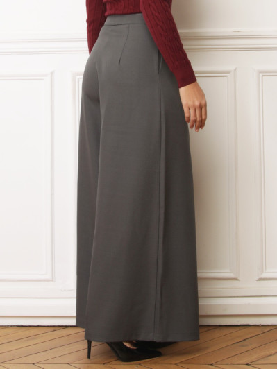 Pantalon tailleur wide leg gris