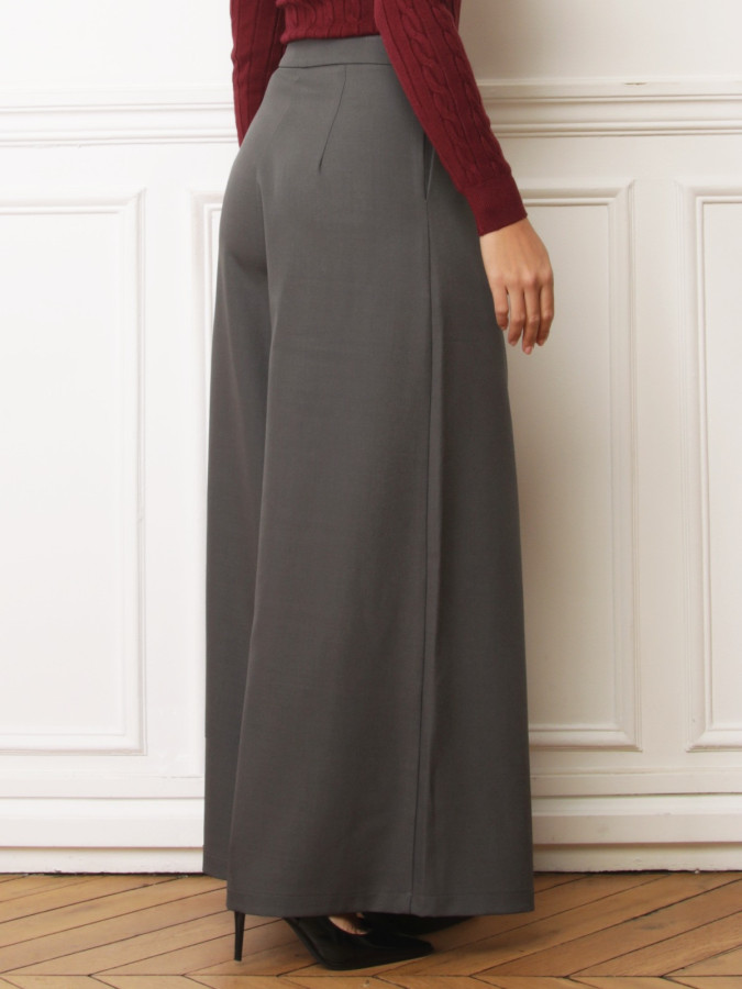 Pantalon tailleur wide leg gris