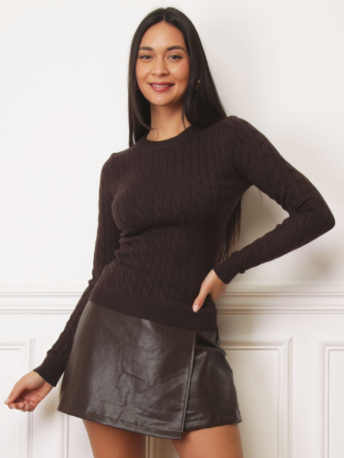Pull en maille torsadée marron