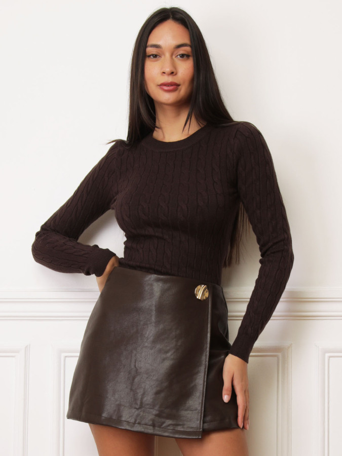 Pull en maille torsadée marron
