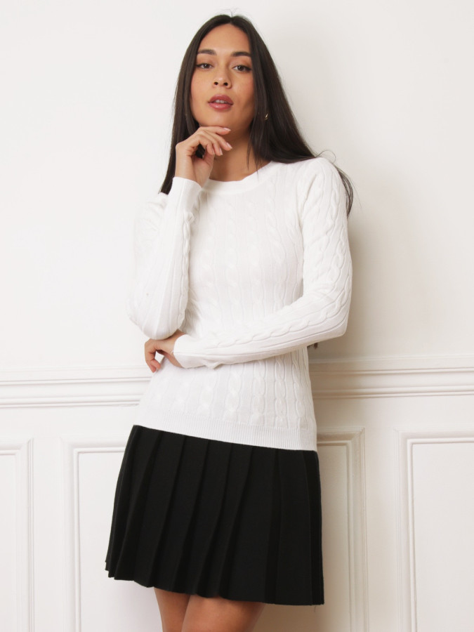 Pull en maille torsadée blanc