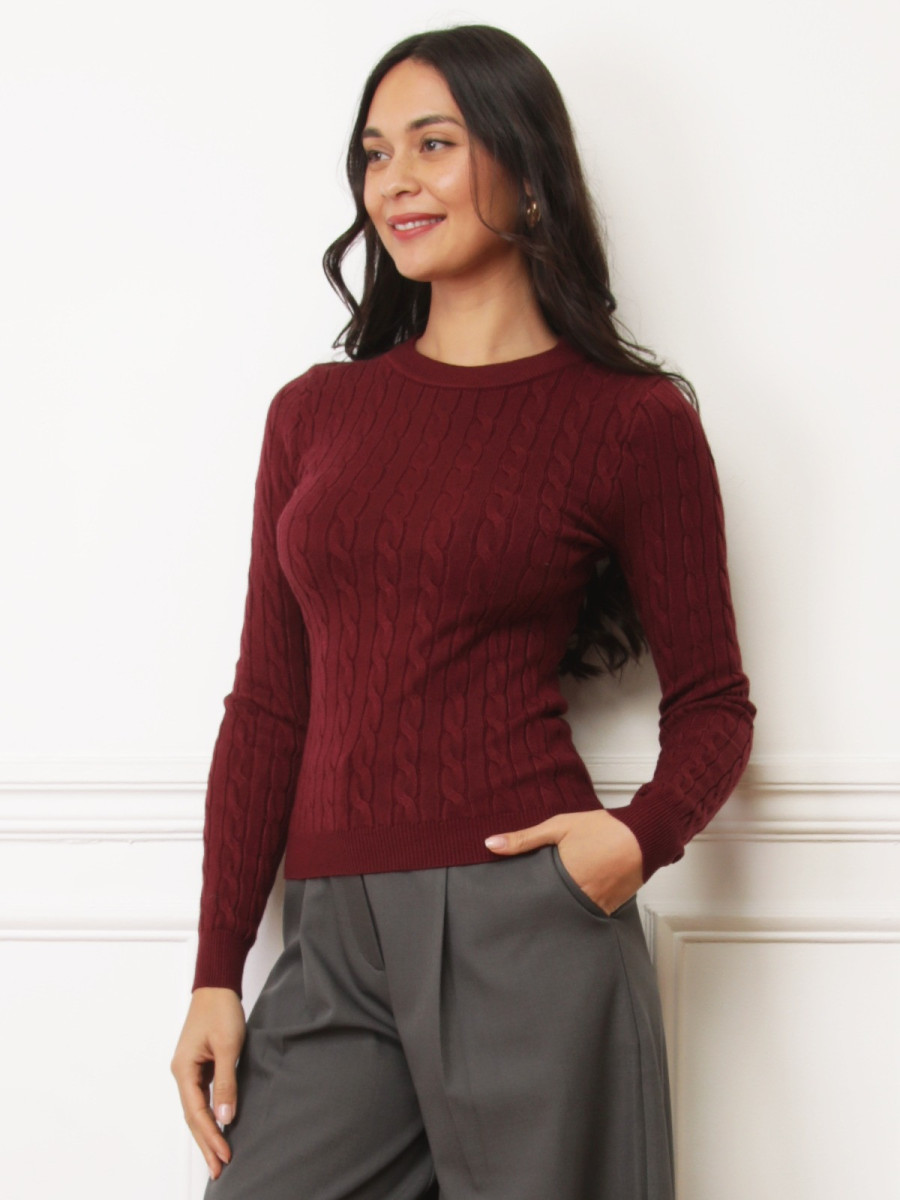 Pull en maille torsadée bordeaux