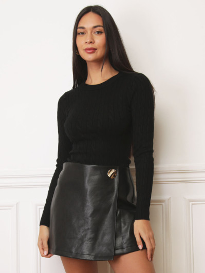 Jupe-short style portefeuille en simili noire