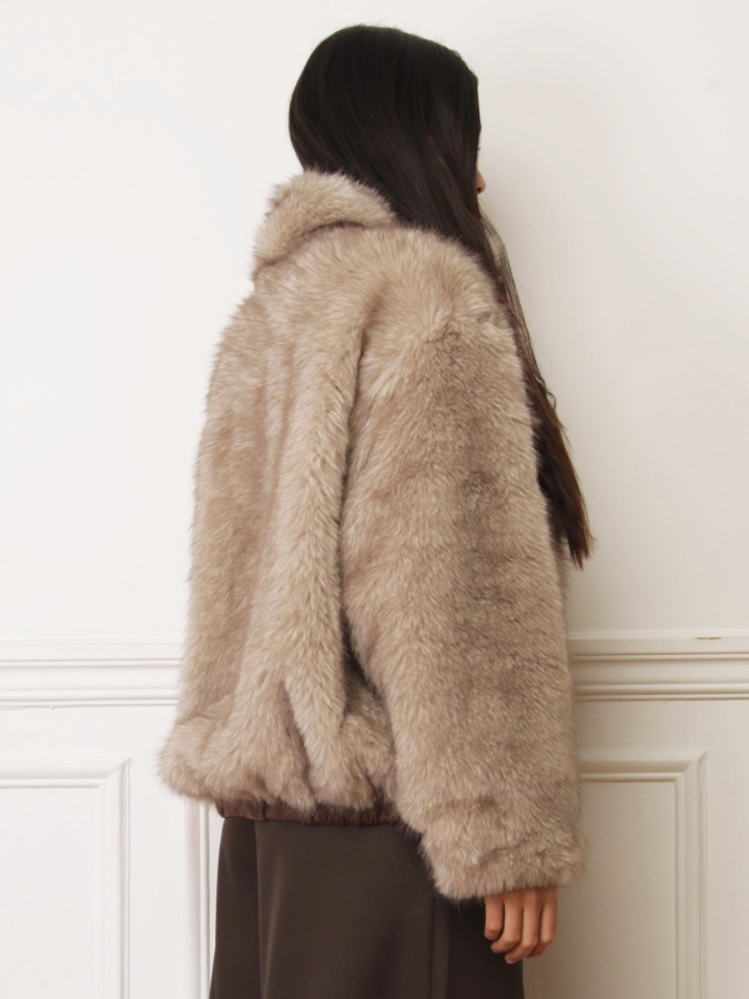 Manteau marron réversible en suédine et fausse fourrure