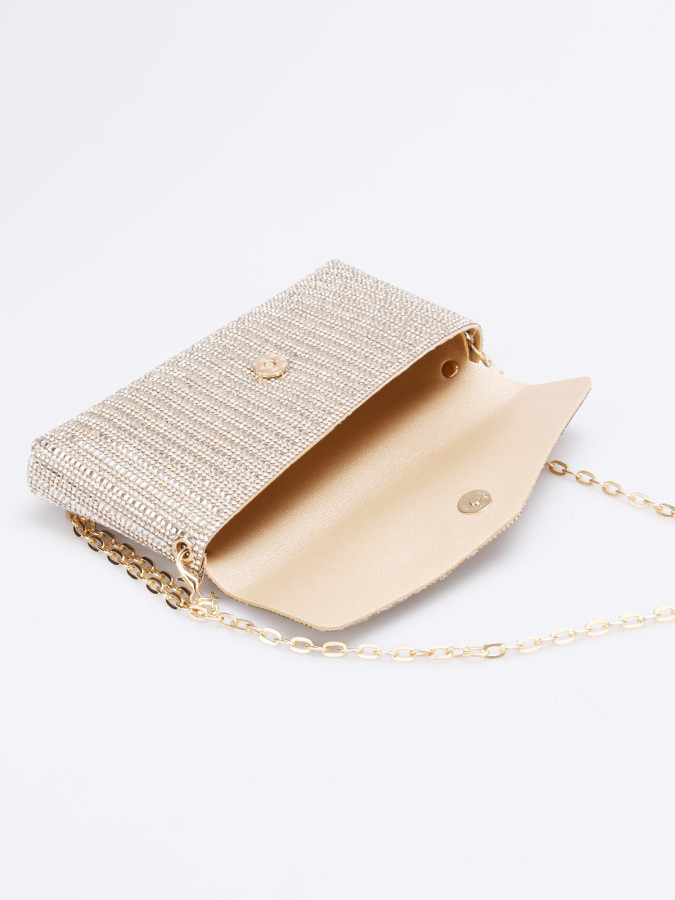 Pochette enveloppe à strass doré