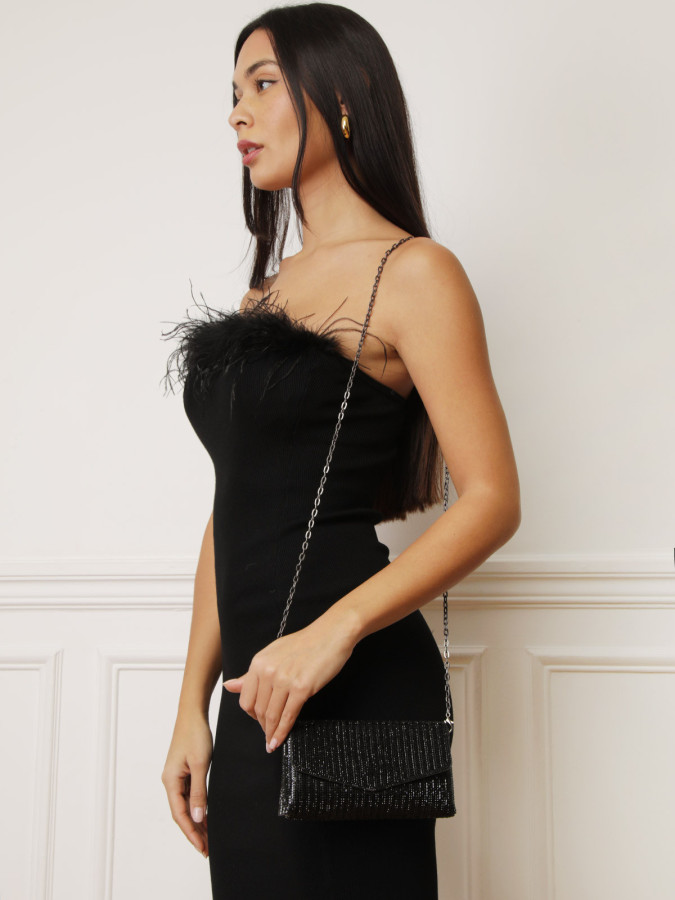 Pochette enveloppe à strass noire