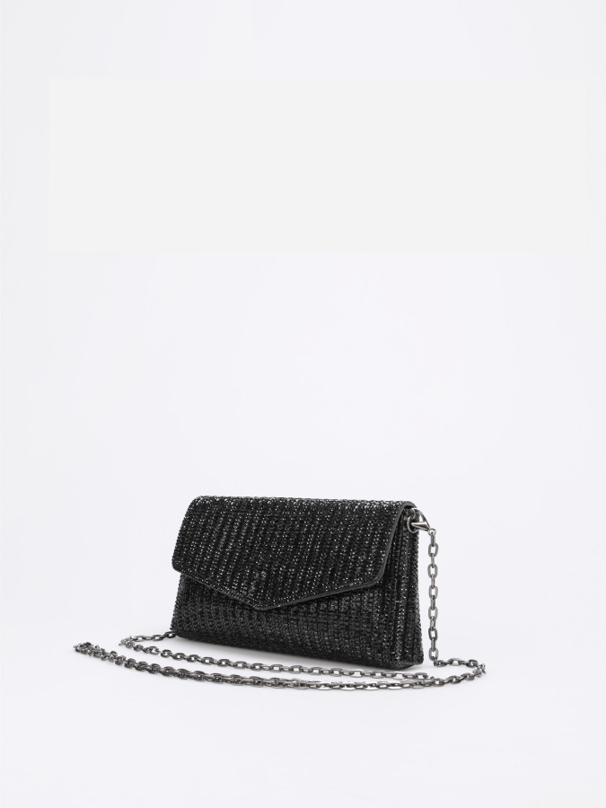 Pochette enveloppe à strass noire
