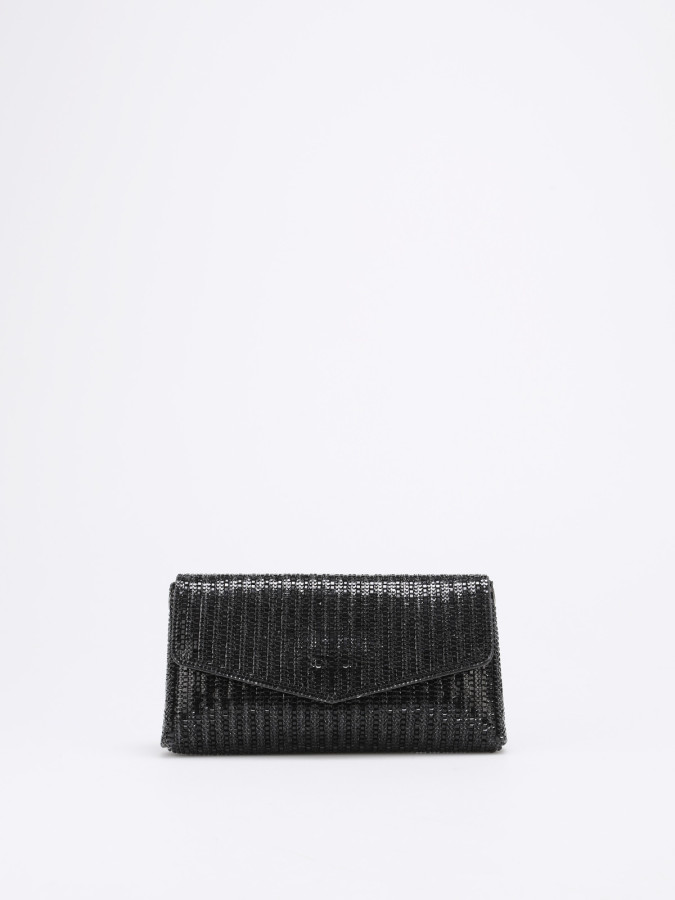 Pochette enveloppe à strass noire