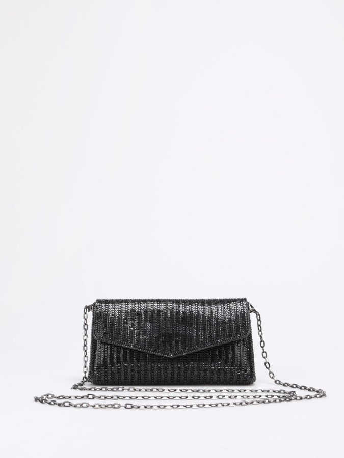 Pochette enveloppe à strass noire