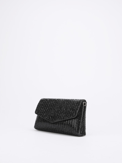 Pochette enveloppe à strass noire