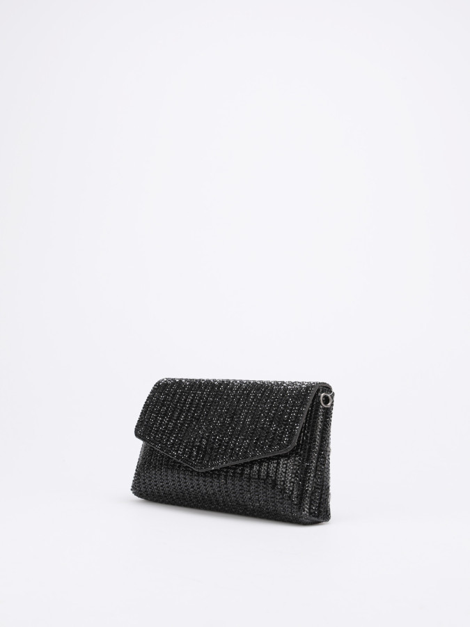 Pochette enveloppe à strass noire