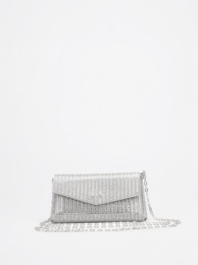 Pochette enveloppe à strass argentée