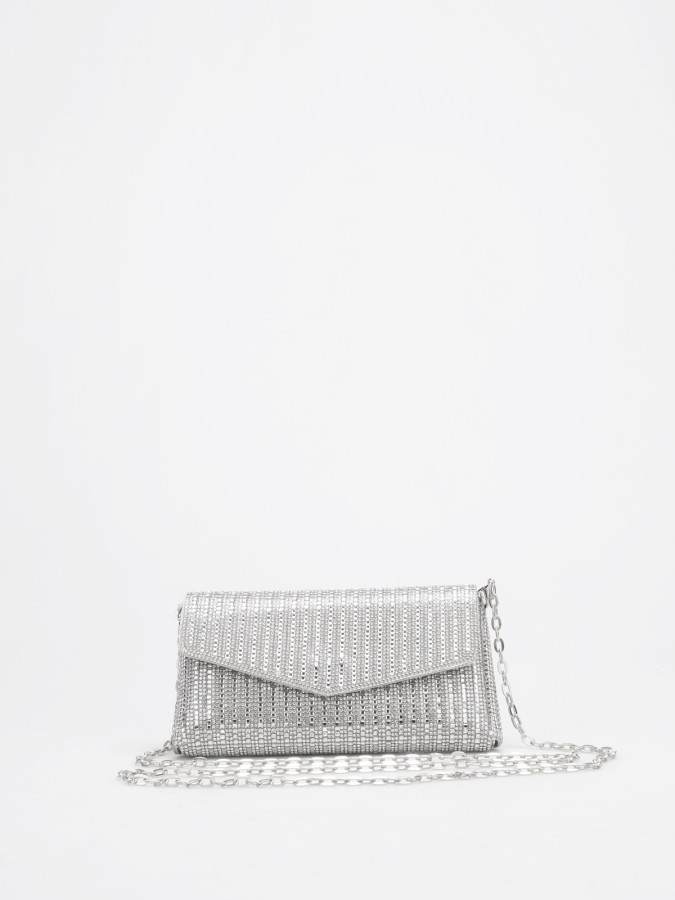 Pochette enveloppe à strass argentée