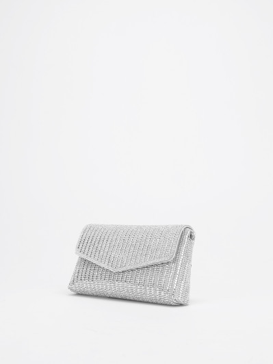 Pochette enveloppe à strass argentée