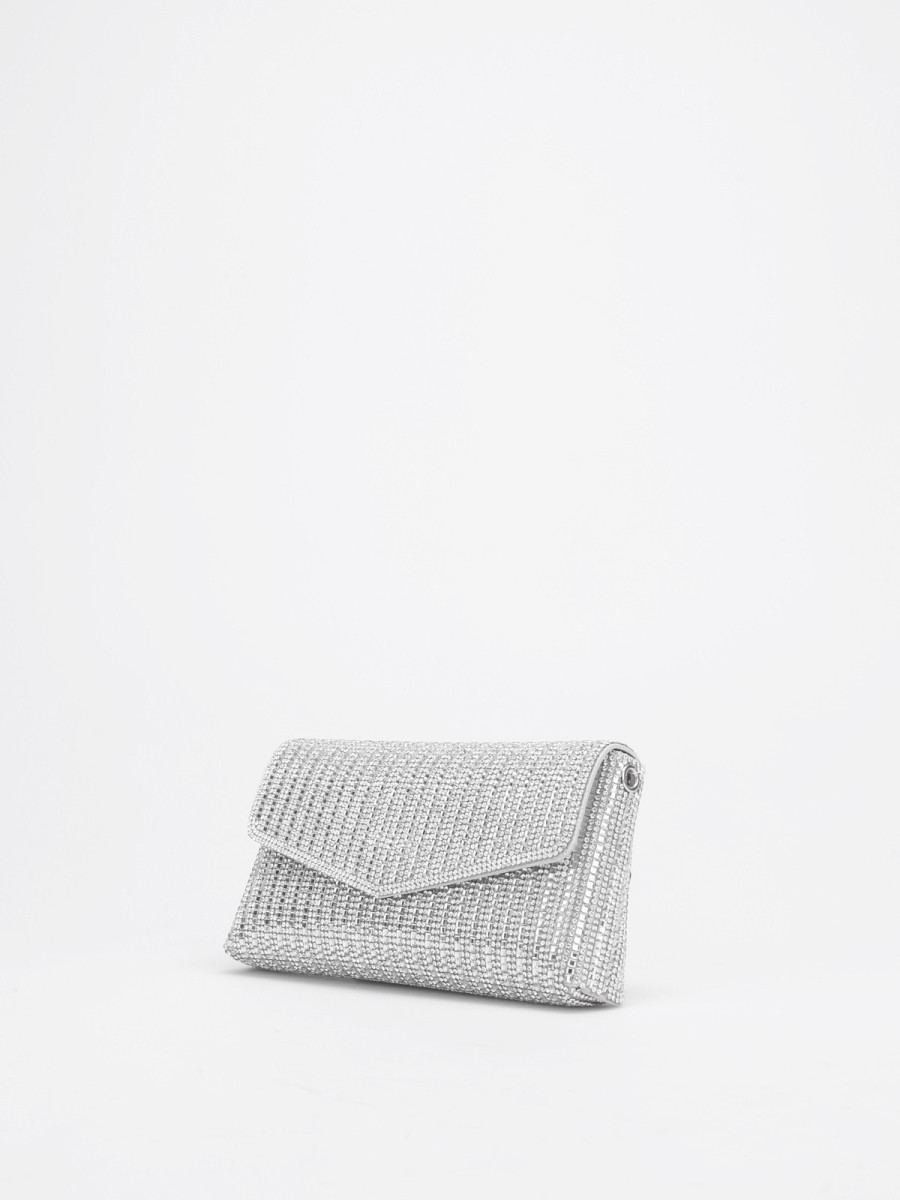 Pochette enveloppe à strass argentée