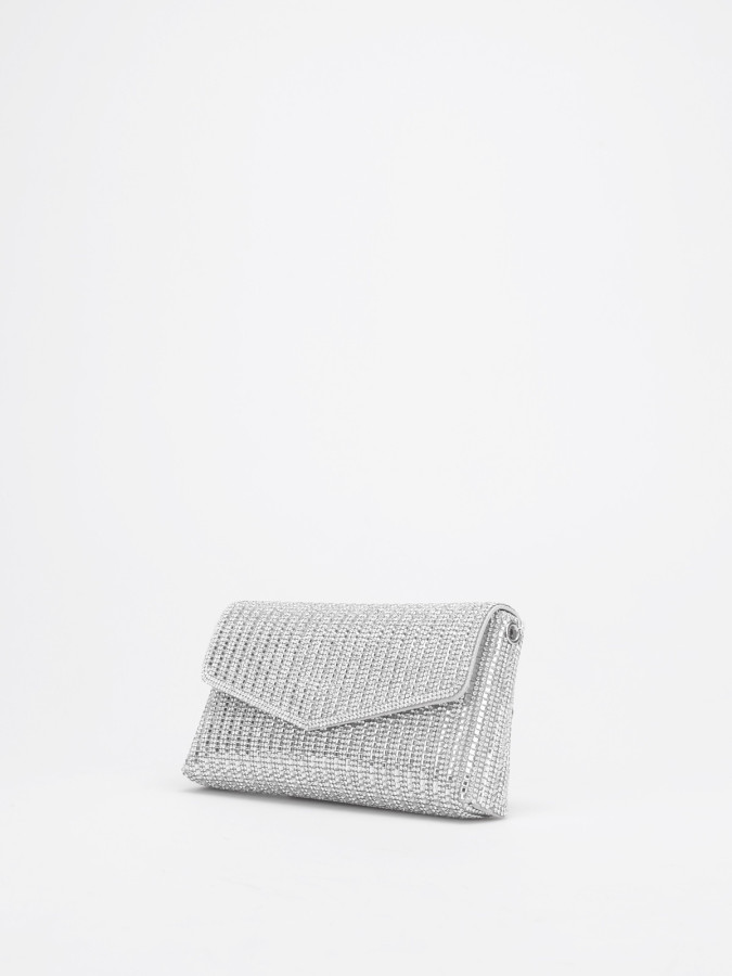 Pochette enveloppe à strass argentée