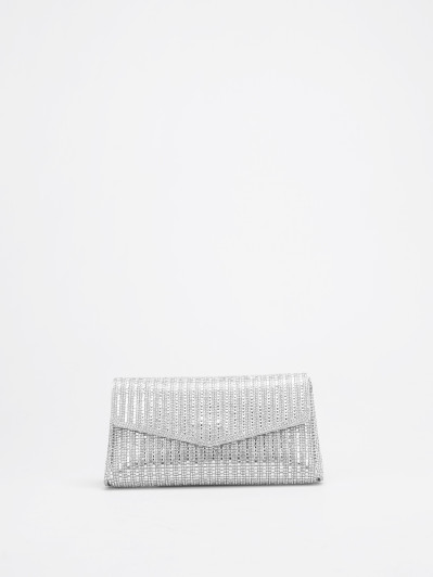 Pochette enveloppe à strass argentée