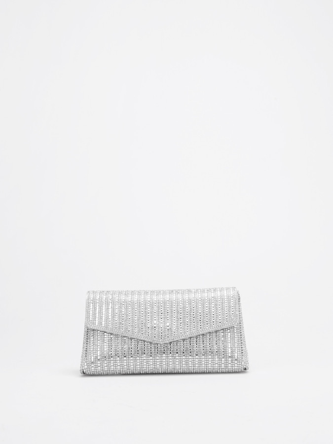 Pochette enveloppe à strass argentée