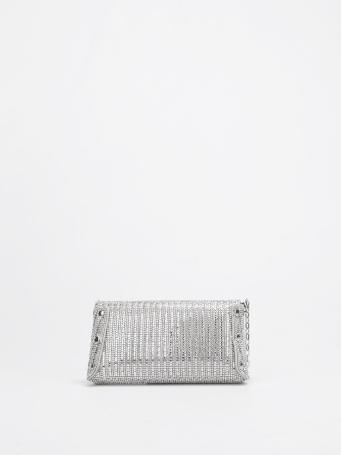 Pochette enveloppe à strass argentée