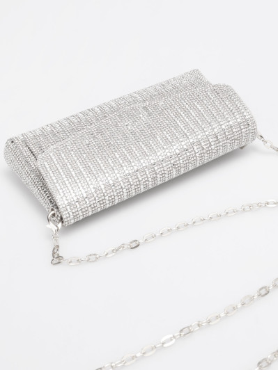 Pochette enveloppe à strass argentée
