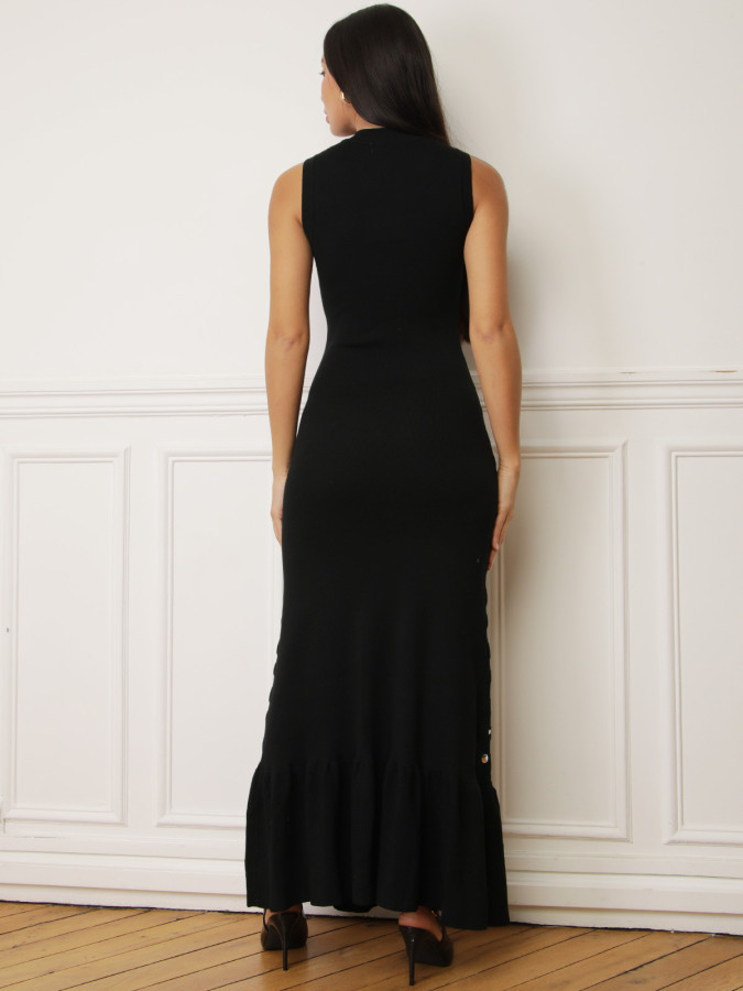 Robe longue noire en maille effet cloutée