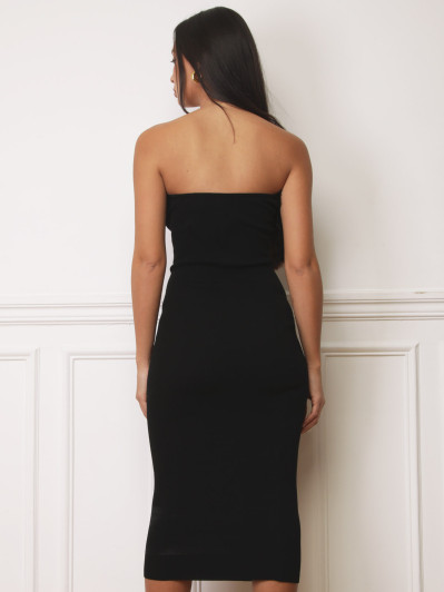 Robe bustier noire à plumes