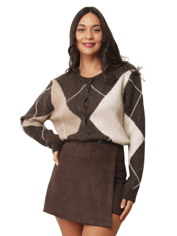 Gilet jacquard à losanges marron