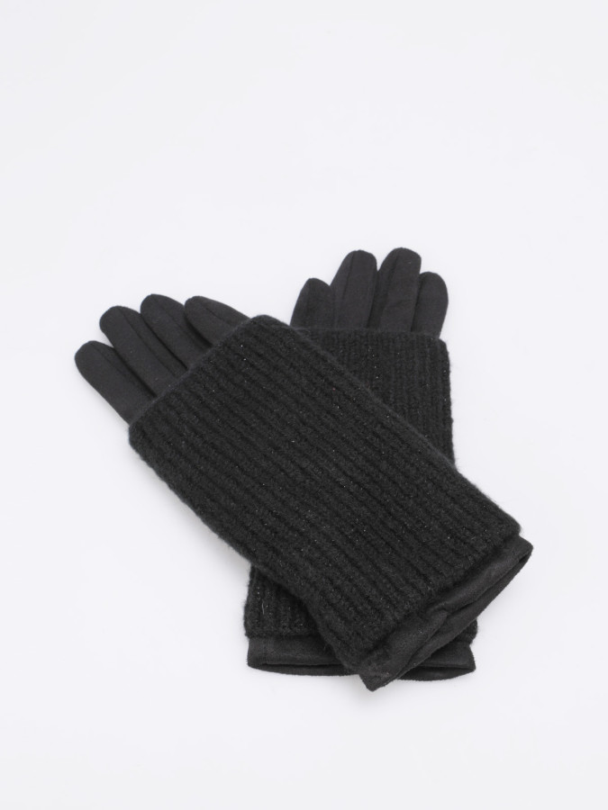 Ensemble gants et mitaines bi-matières noir