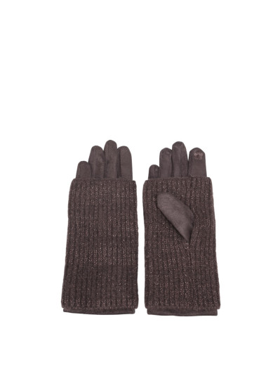 Ensemble gants et mitaines bi-matières marron