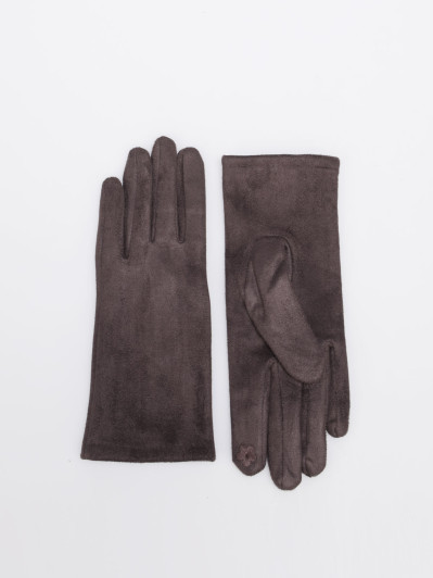Ensemble gants et mitaines bi-matières marron