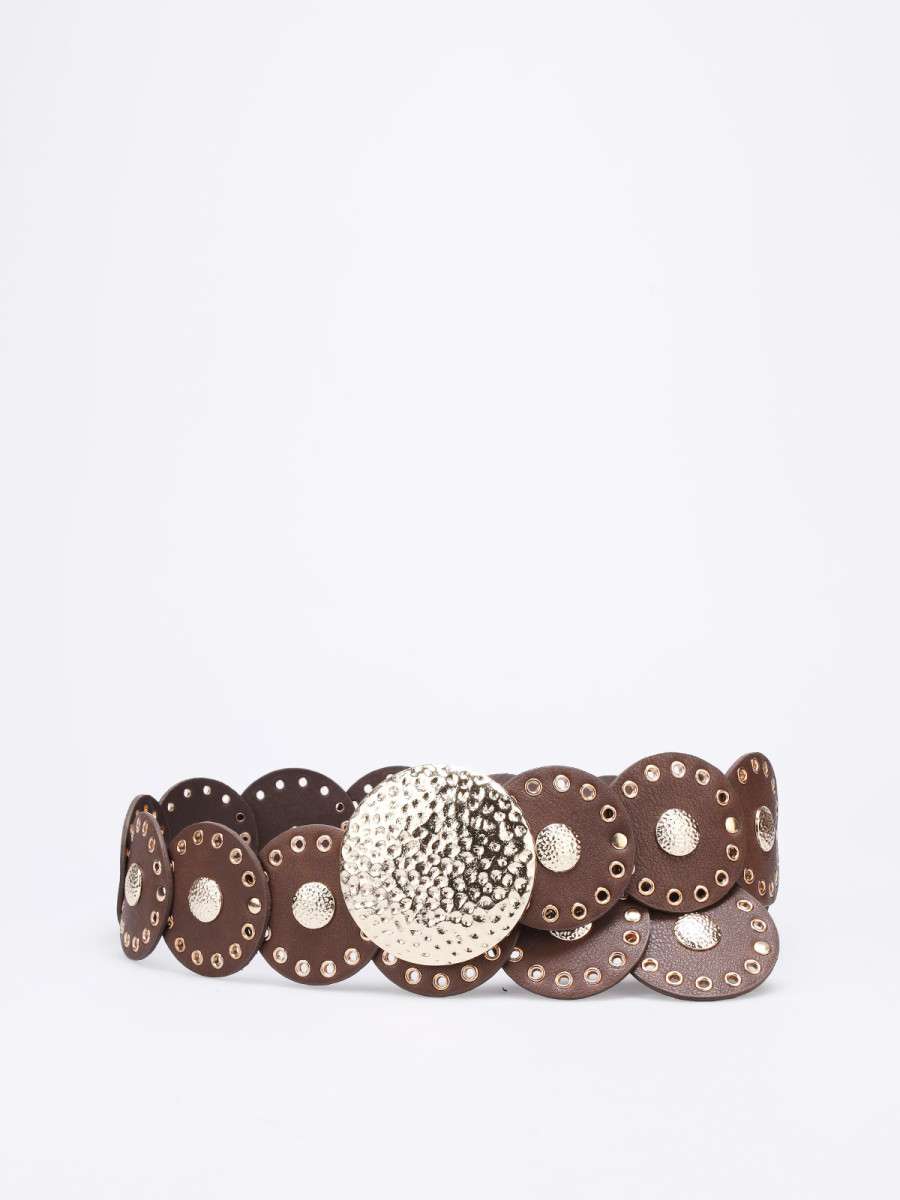 Ceinture à disques cloutés marron