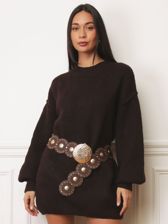 Ceinture à disques cloutés marron